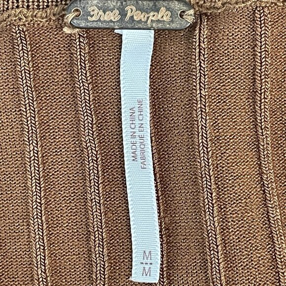 Free People Brown Ribbed Knit Stretch Boho Midi Straight Skirt Size Medium M - Picture 3 of 9